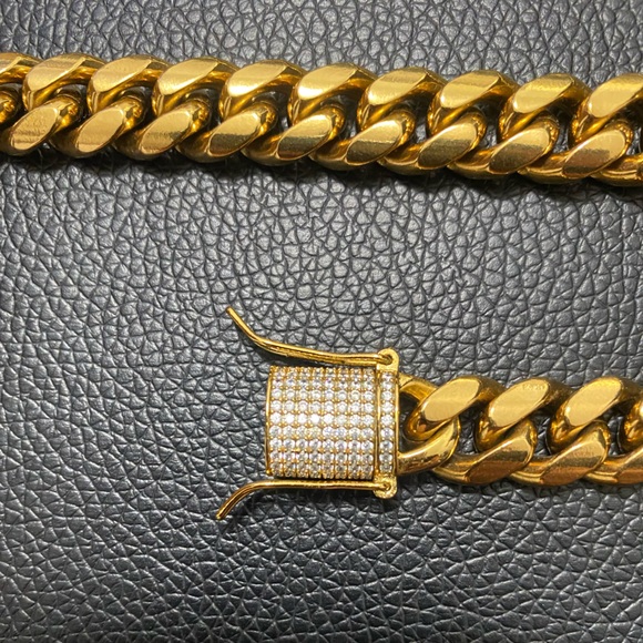 18k CUBAN LINK CHAIN AND BRACELET 18k GOLD PLATED 30" 9.5mm - Picture 10 of 16